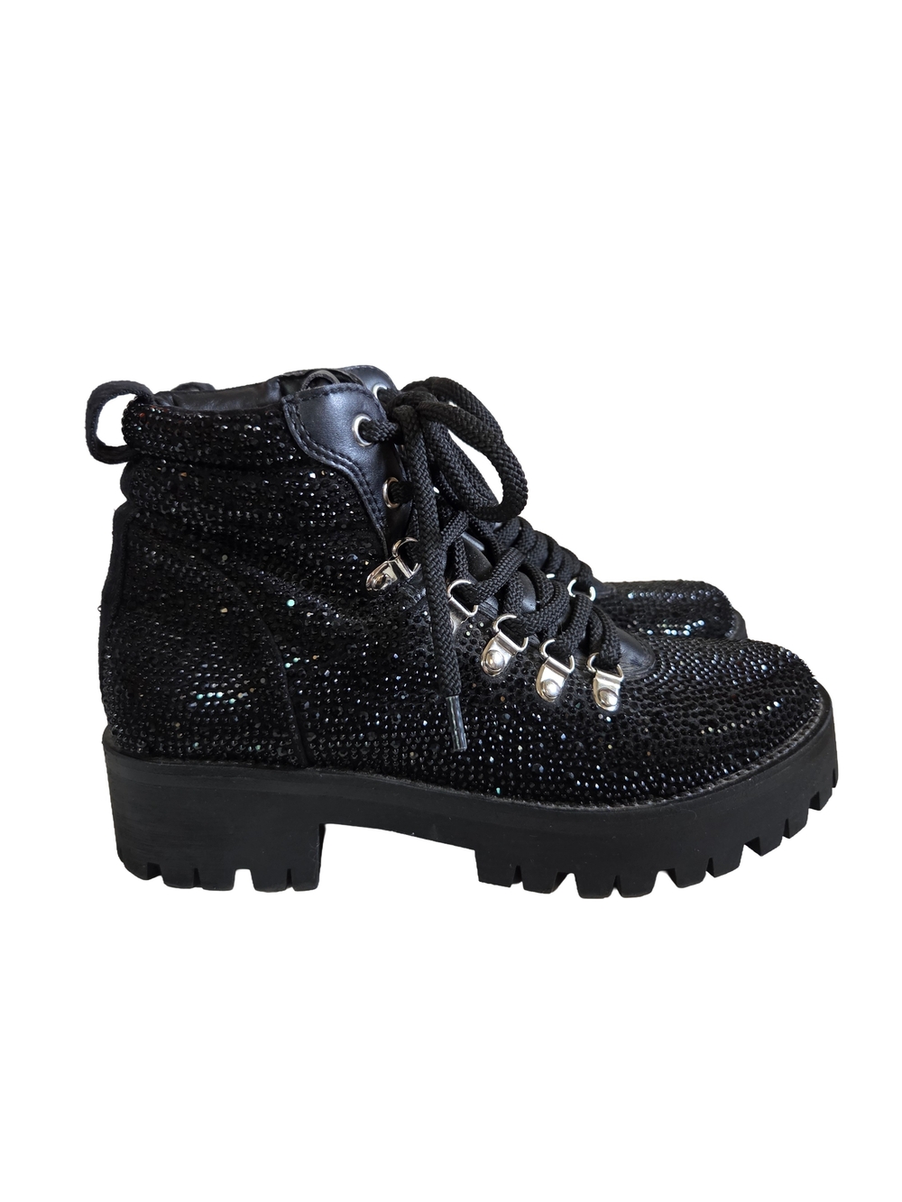 Steve Madden Women's Black Rhinestones Bam Hiking Boots (8)